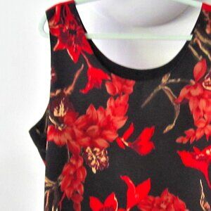 Plus Size Sleeveless Rayon top in red ,black, and large floral print.